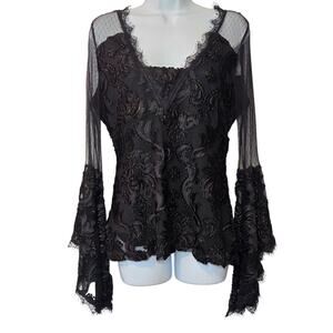 Stevie Nicks Style Lace Flocked‎ Whimsy Goth Illusion Dark Romance Large Sheer